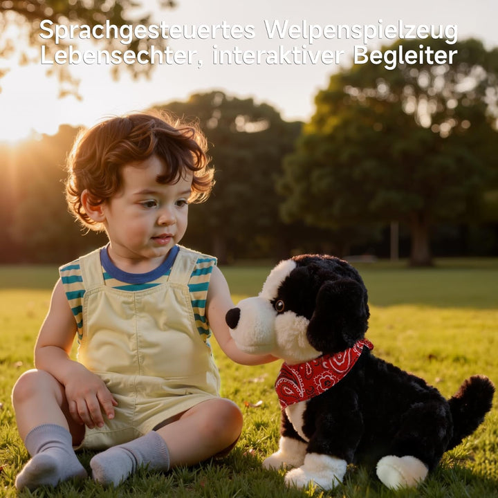 Interaktiver Kuscheltier Hund Spielzeug Kinder, Elektrisch Sprachgesteuerter Plüschhund, Läuft, Spre