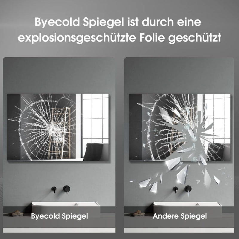 byecold Badspiegel mit LED Beleuchtung 80x60CM, Badezimmerspiegel Antibeschlag, Bad Spiegel Wandspie