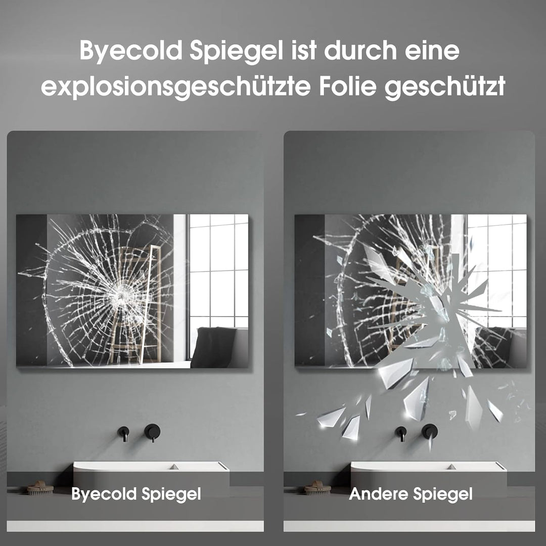 byecold Badspiegel mit LED Beleuchtung 100x60CM, Badezimmerspiegel Beschlagfrei mit Touchschalter, B