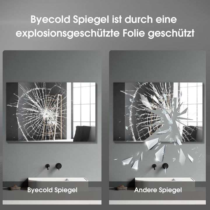 byecold Badspiegel mit LED Beleuchtung 100x60CM, Badezimmerspiegel Beschlagfrei mit Touchschalter, B