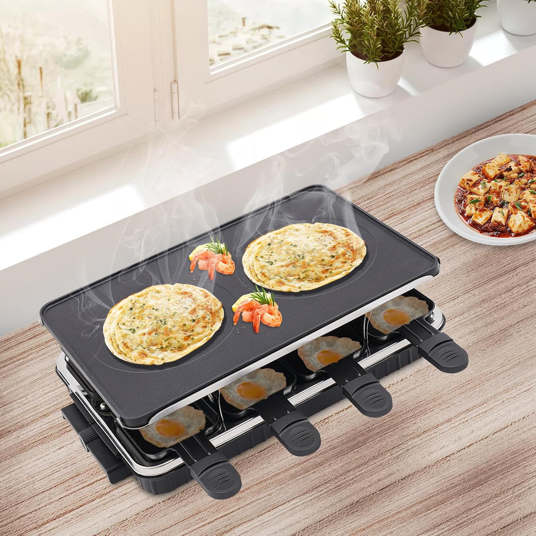 Elektrischer Tischgrill, mit Spatel und 9 Kochplatten, ideal für Abende mit Familie und Freunden