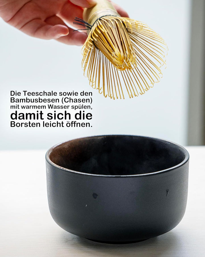 Traditionelles Matcha Set 5-teilig – Matcha-Schale 500ml, Bambusbesen, Besenhalter, Löffel & Sieb –