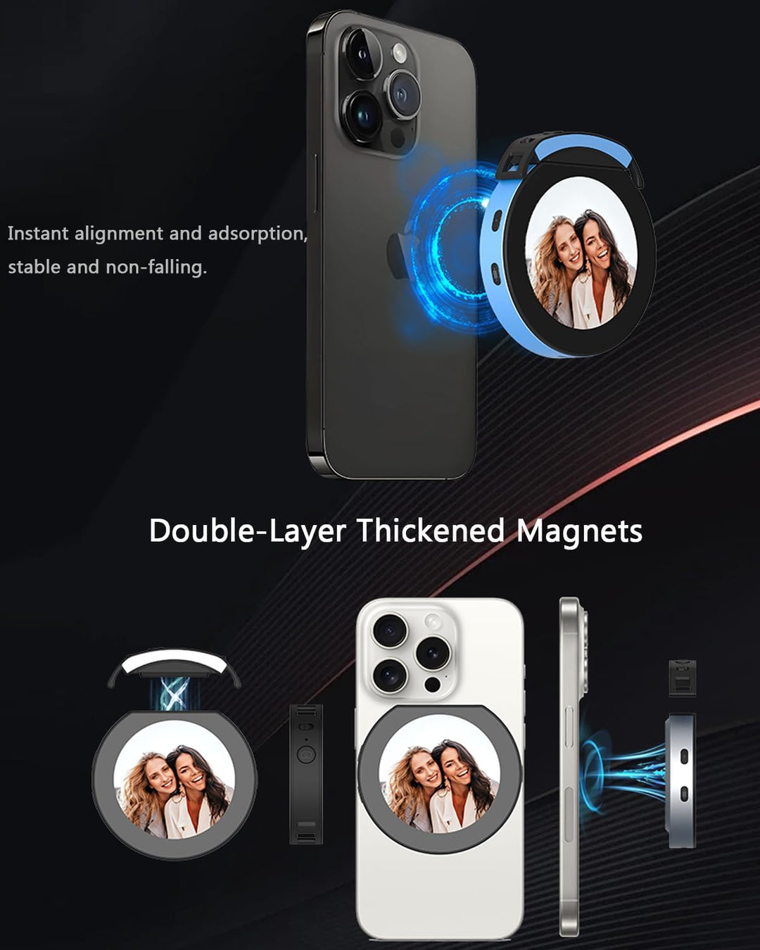 Magnetischer kabelloser Selfie-Monitor-Bildschirm für iPhone und Android, 1200 mAh mit Bluetooth-Fer