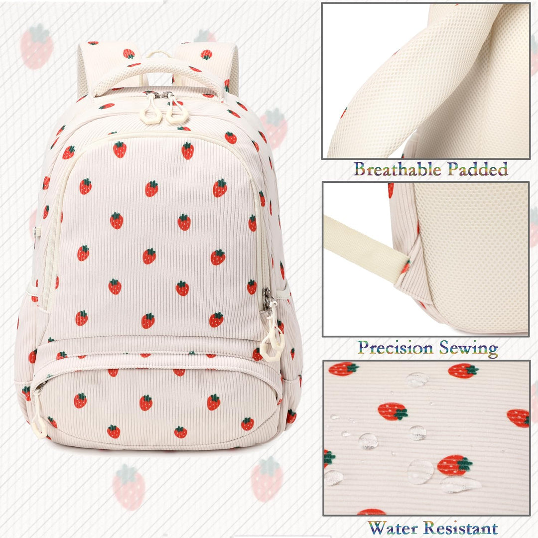 Erdbeere Rucksack Schultasche Kinder Mädchen Schulrucksack Grundschüler Cord Rucksäcke Leicht Schulr