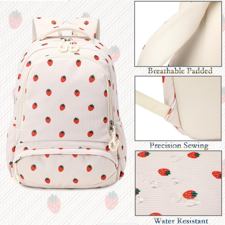 Erdbeere Rucksack Schultasche Kinder Mädchen Schulrucksack Grundschüler Cord Rucksäcke Leicht Schulr