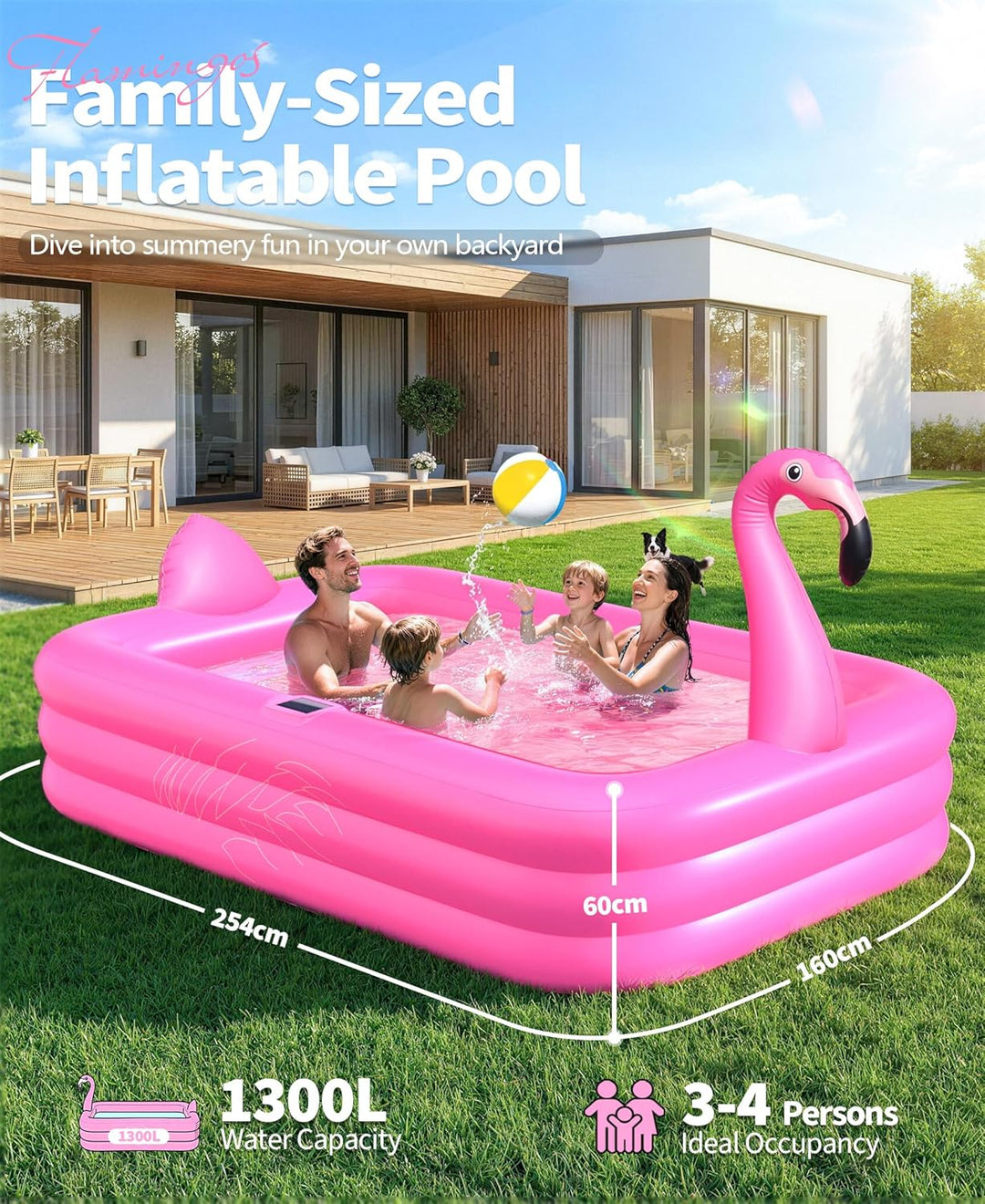 PoolLeader Aufblasbarer Pool Erwachsene, Grosses Gartenpool Rechteckig mit Solar Licht, Haltbar Flam