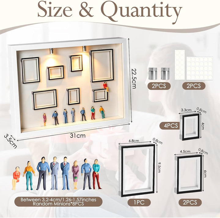 DIY Mini Museum Bilderrahmen, Museum of Us, Shadow Box Bilderrahmen Vintage Set mit Licht, 7 Mini-Ra