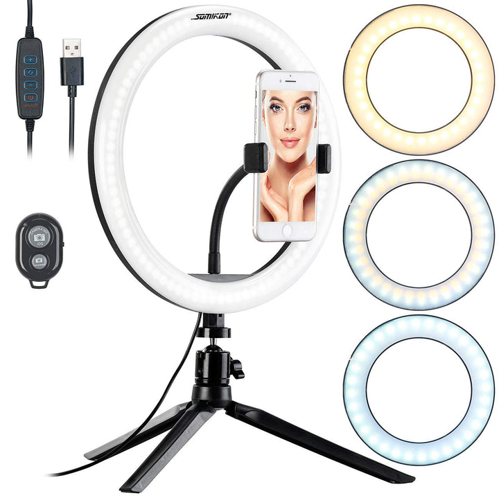 Somikon Ringleuchte: Profi LED-Ringlicht, Ø 10" / 26 cm, Fernauslöser & Smartphone-Halter (LED Ringl