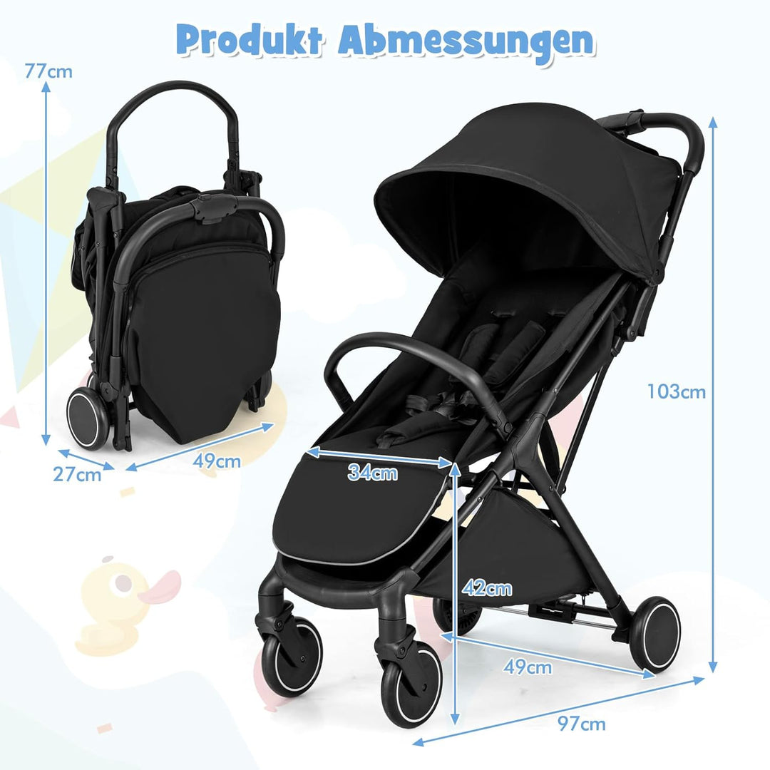 COSTWAY Kinderwagen klappbar, Reisebuggy mit Liegefunktion, Kinderbuggy tragbar mit verstellbarer Rü
