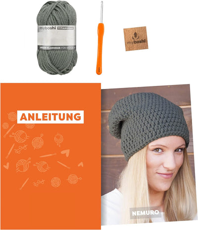 myboshi Häkelset Mütze Nemuro, inkl. No.1 Wolle, Nadel und Anleitung, für Mützen und Schals, Häkelpa