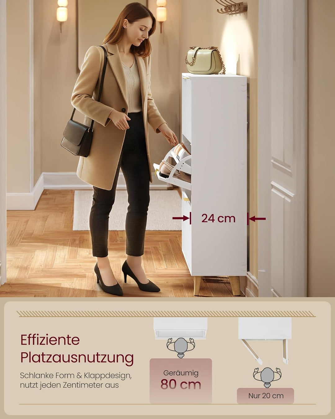 VASAGLE MAXE Kollektion - Schuhschrank mit 3 Klappen, Schuhkipper schmal, Schuhregal für Eingangsber