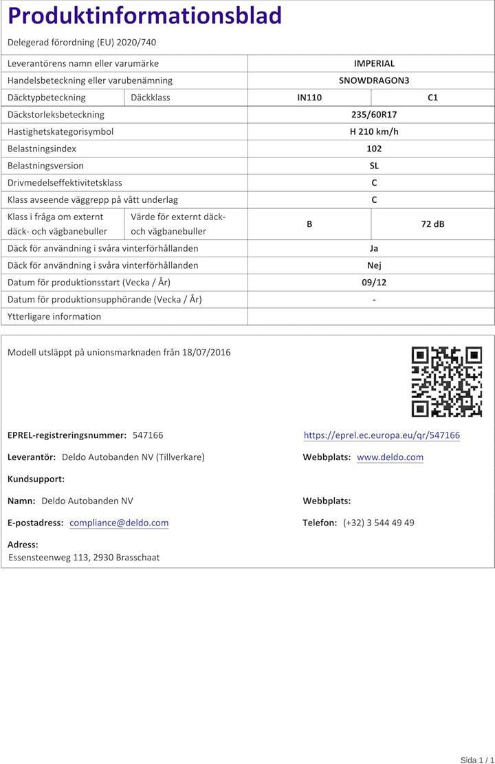 Imperial Snowdragon3 M+S - 235/60R17 102H - Winterreifen