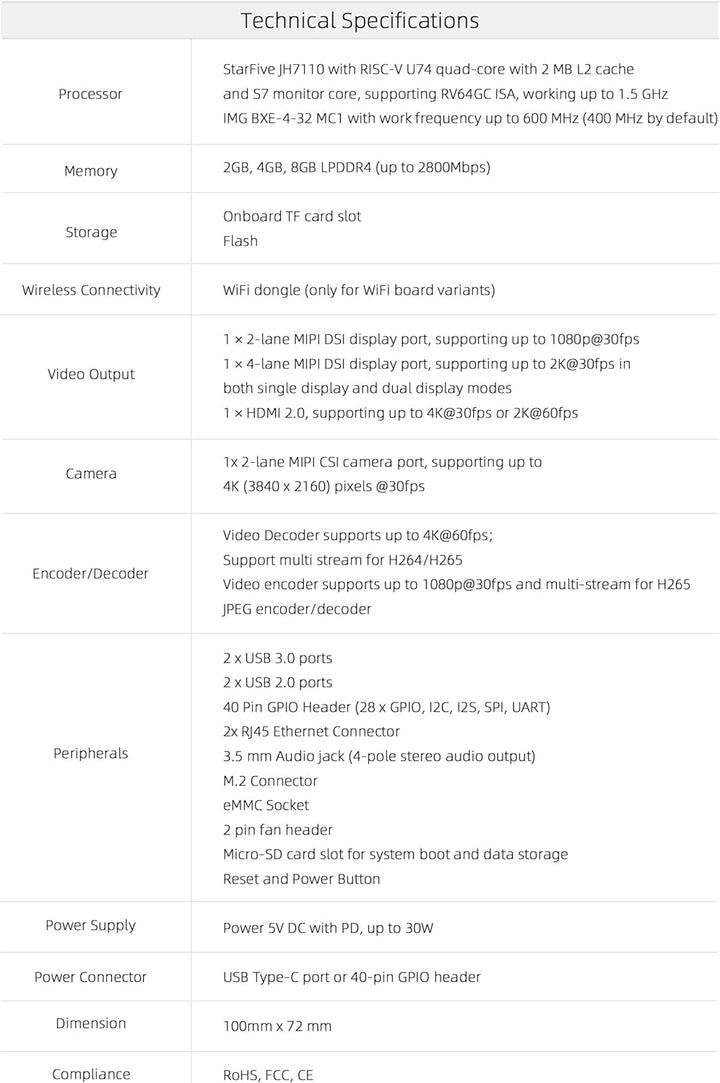 youyeetoo VisionFive2 v1.3B RISC-V Single Board Computer, Quad Core, 8GB mit WiFi Dongle, StarFive J