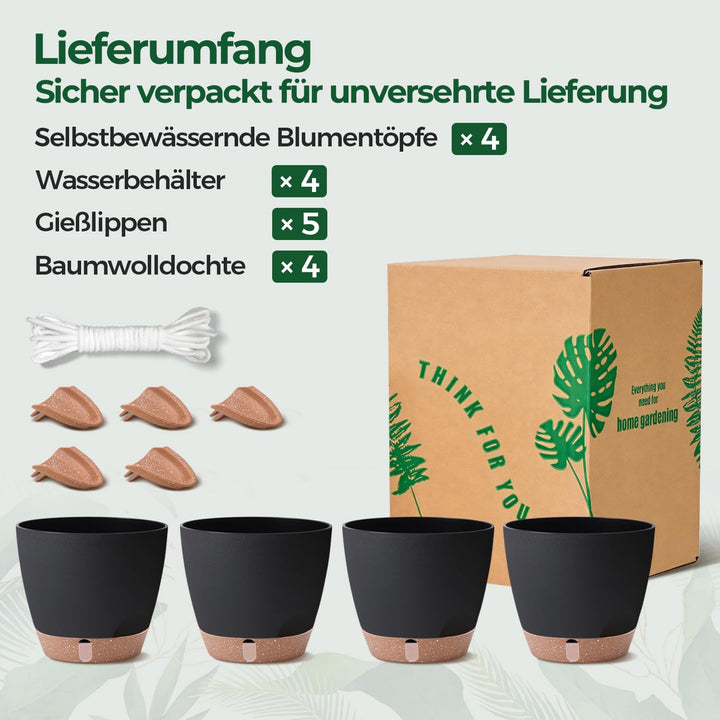 T4U 15cm 4er Set Selbstbewässernder Kräutertopf für Fensterbank & Küche – Basilikum, Petersilie, Sch