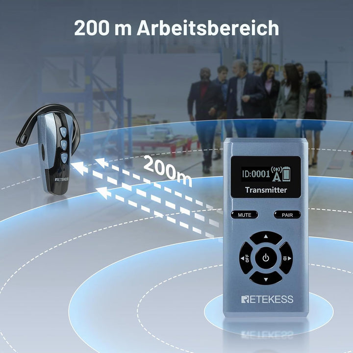 Retekess TT106S Drahtloses Tourguide-System, Tourguide-Headsets, 2.4GHz, One-Touch-Bedienung, USB-La
