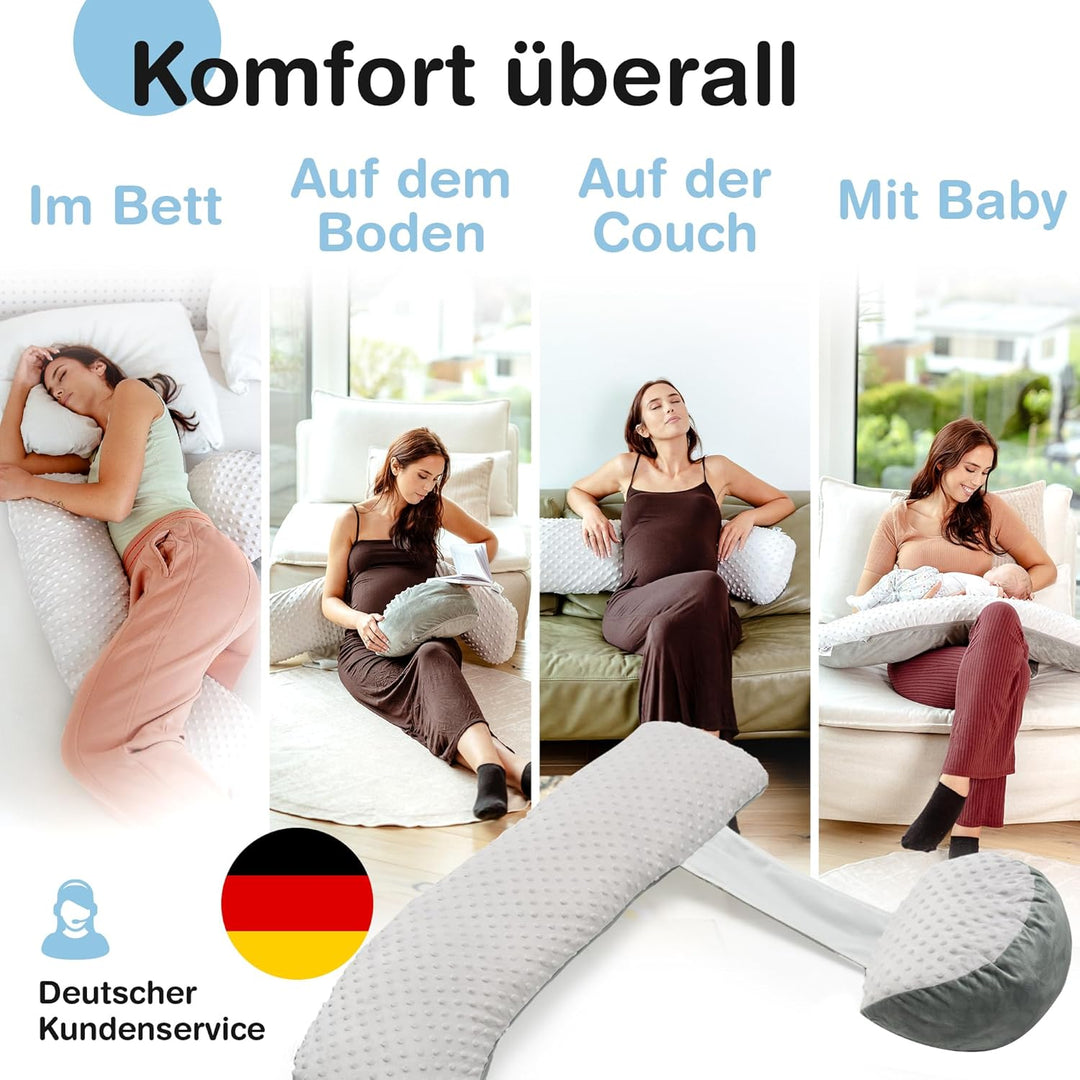 kompaktes Schwangerschaftskissen zum Schlafen gegen Rückenschmerzen - Extra Komfort Dank Verstellfun