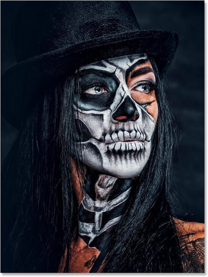 wandmotiv24 Leinwandbild Starke Frauen, Hochformat, Frau mit Totenkopf Makeup M0139 80L x 60B cm Lei