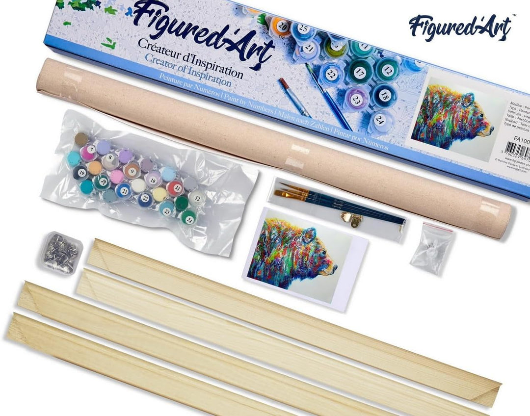 Figured'Art Malen Nach Zahlen Erwachsene Mit Rahmen Bunte Bären - Paint by Numbers Basteln DIY Baste