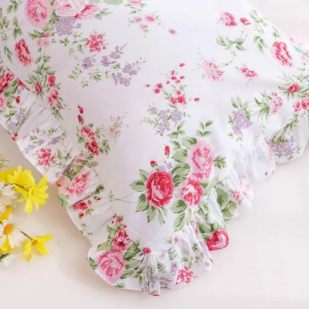 Meaning4 Kissenbezüge mit Rosen-Blumenmuster, mit Rüschen, Shabby Chic, Queen-Size-Kissenbezüge, 50