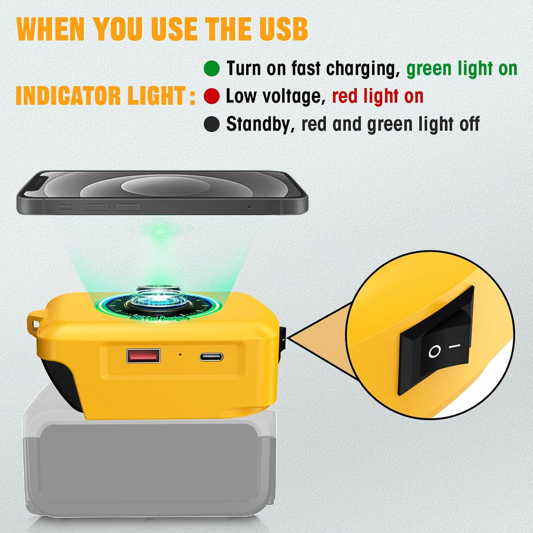 Kabelloses Tragbares Ladegerät für DeWalt 20V Li-Ionen Akku, 15W Schnell Telefon Ladegerät mit USB-B