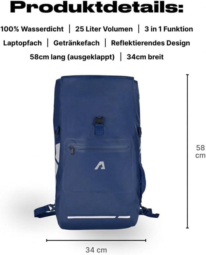 Alpensattel 3-in-1 Fahrradtasche 25 L – Gepäckträgertasche, Rucksack & Umhängetasche – wasserdicht,
