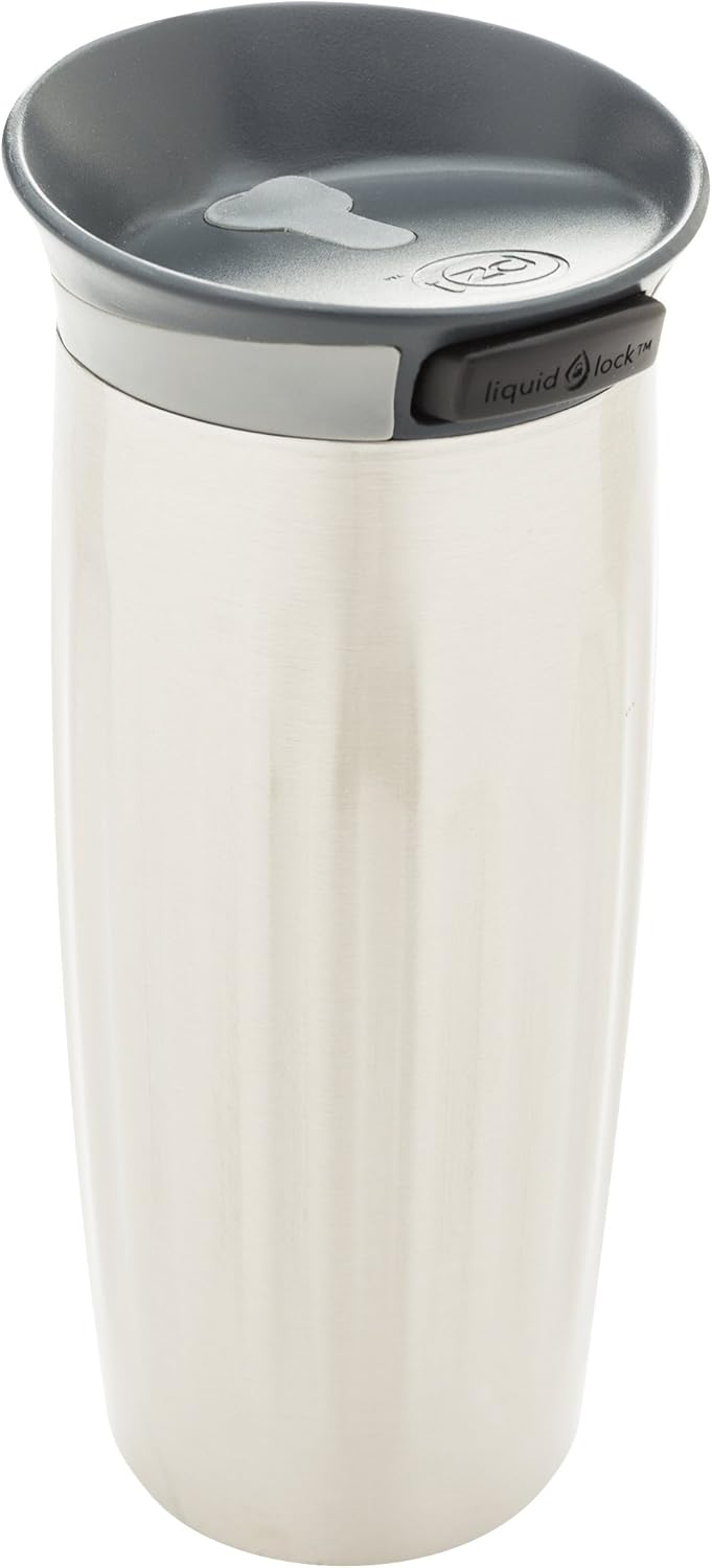 Zak Designs Fluted Stainless Steel Double Wall Vacuum Tumbler with Insulated Button Lid 16 oz, Multi