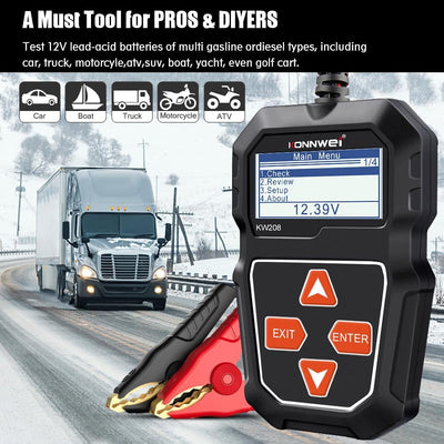 KONNWEI KW208 12V Batterietester, 100-2000 CCA Lasttester KfZ-Lichtmaschinen-Tester Digitaler Auto-B