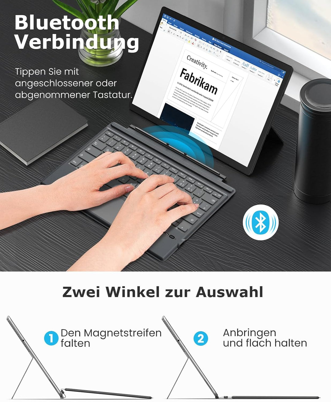 MoKo Deutsch Tastatur Kompatibel mit Microsoft Surface Pro 7 Plus/Pro 7/Pro 6/Pro 5/Pro 4/Pro 3, QWE