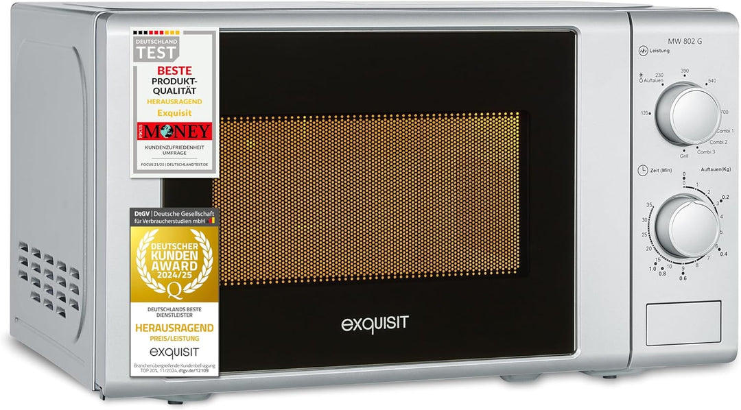 Exquisit Mikrowelle MW 802 G | Mikrowelle mit Grill 1000 W | Timer | 700 W gesamt | Mikrowelle klein