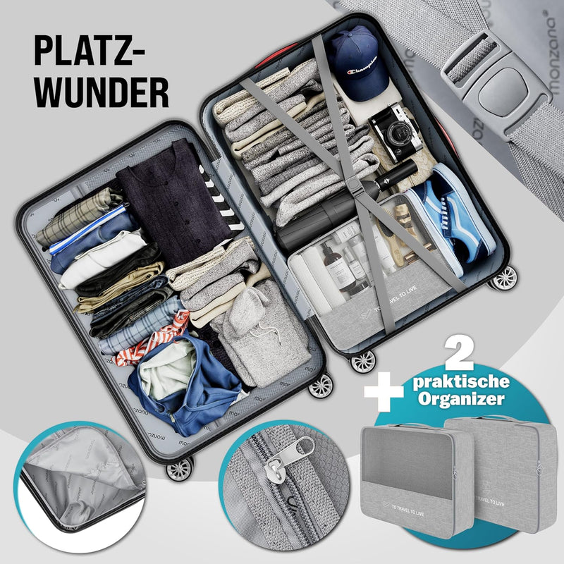 MONZANA® 4tlg Kofferset Schloss Organizer Kofferwaage Gurt Gel-Griffe Zwillingsrollen Standfüsse Tro