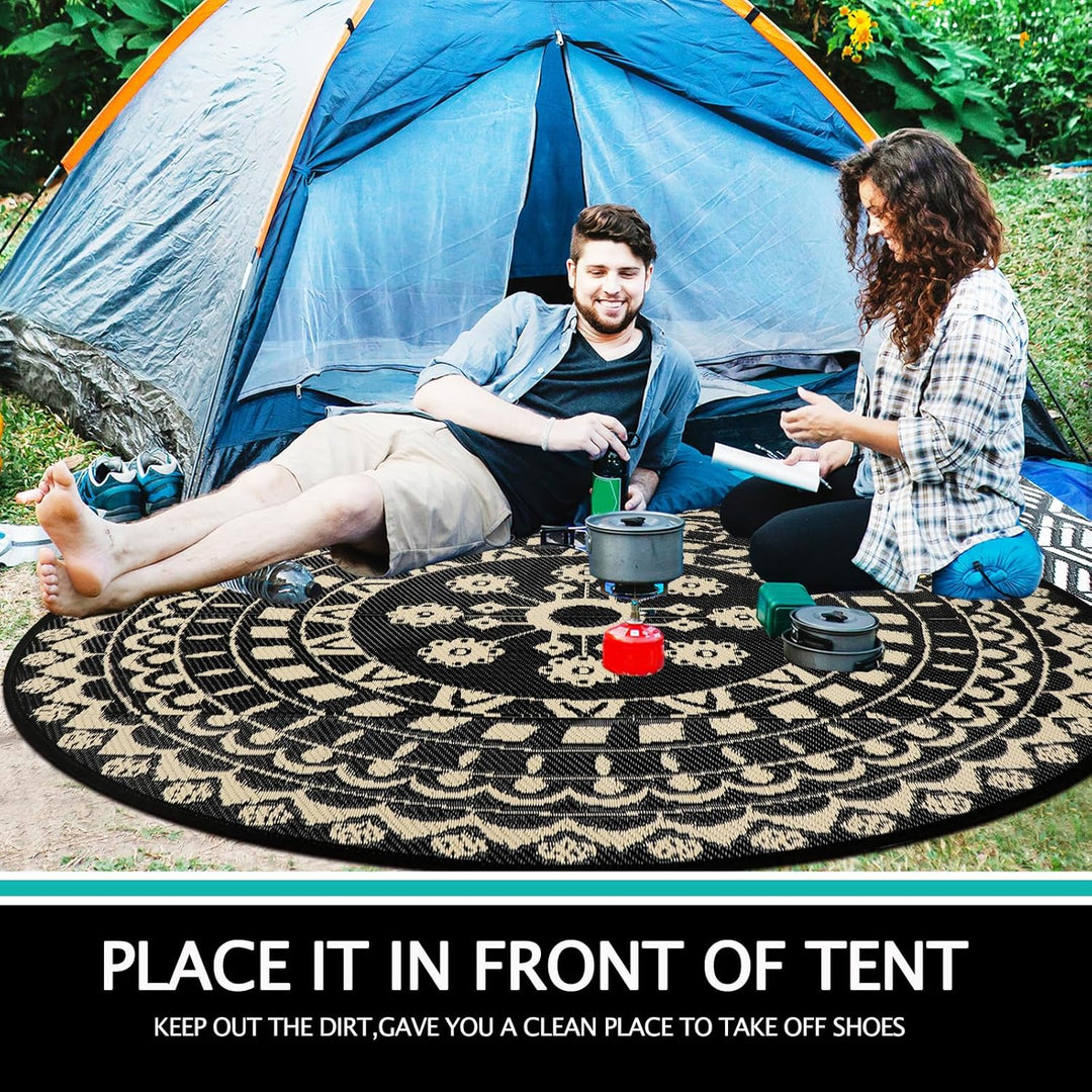 Capslpad Outdoor Teppich Rund 240 cm, Wetterfest Vorzeltteppich Camping Teppiche, Kunststoff Picknic