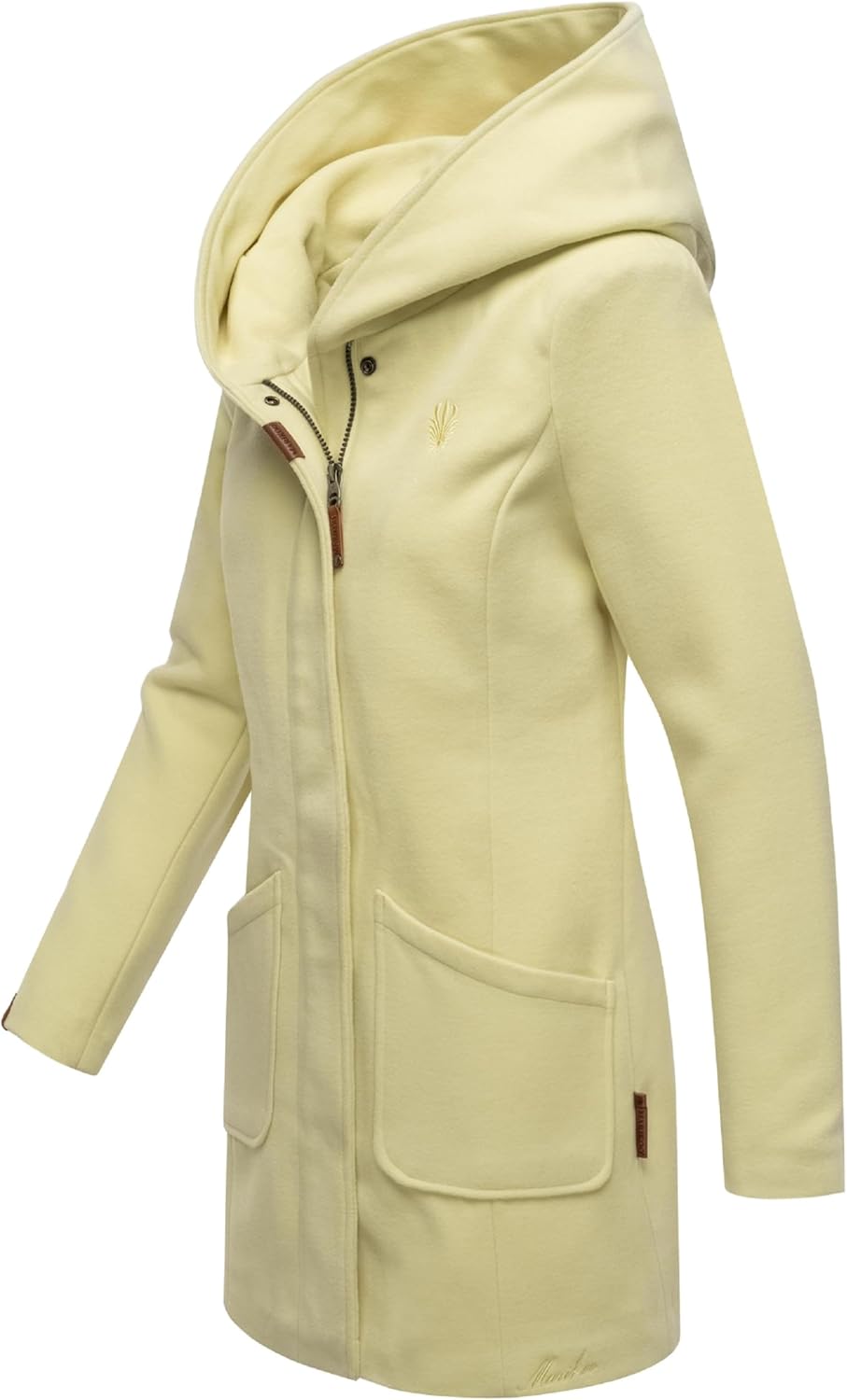 MARIKOO Damen Mantel in Wollmantel-Optik Warmer Trenchcoat mit Kapuze Maikoo XS-5XL S Pastel Yellow,