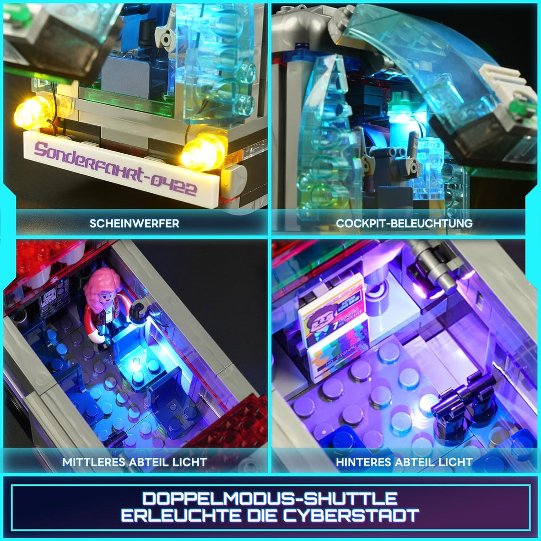Lumibricks Cyberpunk Zukünftiger Bus mit LED-Beleuchtung – 2-in-1 Modell mit Licht, 605 Teile für Sc