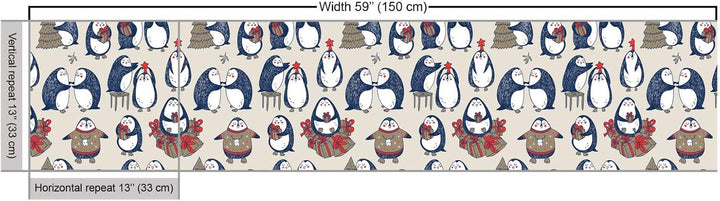 ABAKUHAUS Weihnachten Gewebe als Meterware, Grunge Pinguine Boxen, Dicht Gewebter Stoff zum Nähen Po