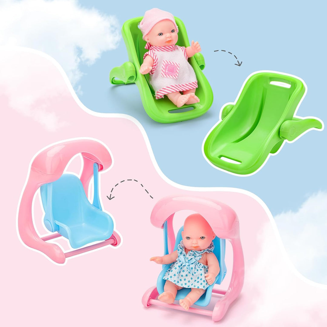 deAO 8 Stück Mini-Babypuppe mit Zubehör, Reborn Puppen Spielset mit Puppenwagen, Badespielzeug, Pupp