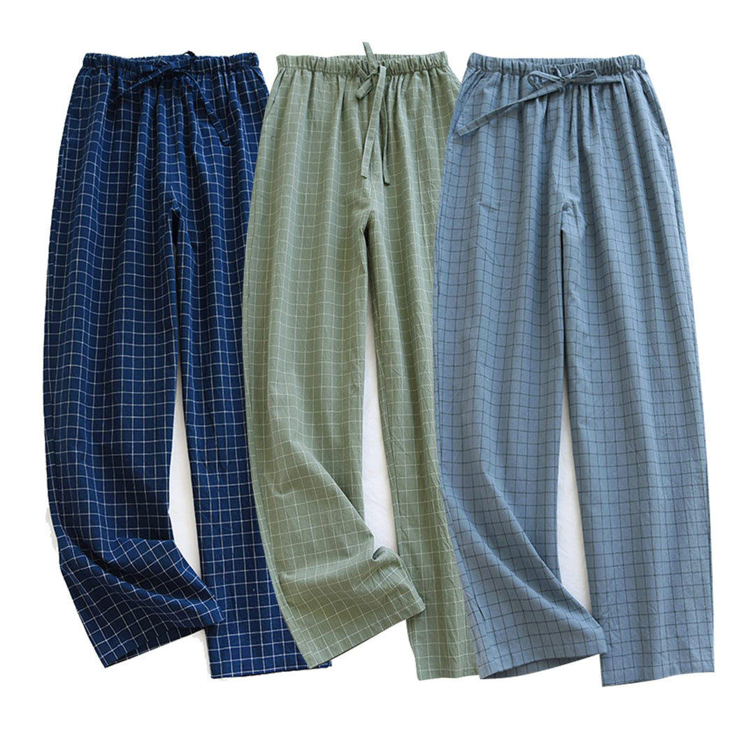 STMAHER 2er Pack Herren Schlafanzughose Baumwolle Pyjamahose Herren Lang Pyjamahose Karierte Nachtwä