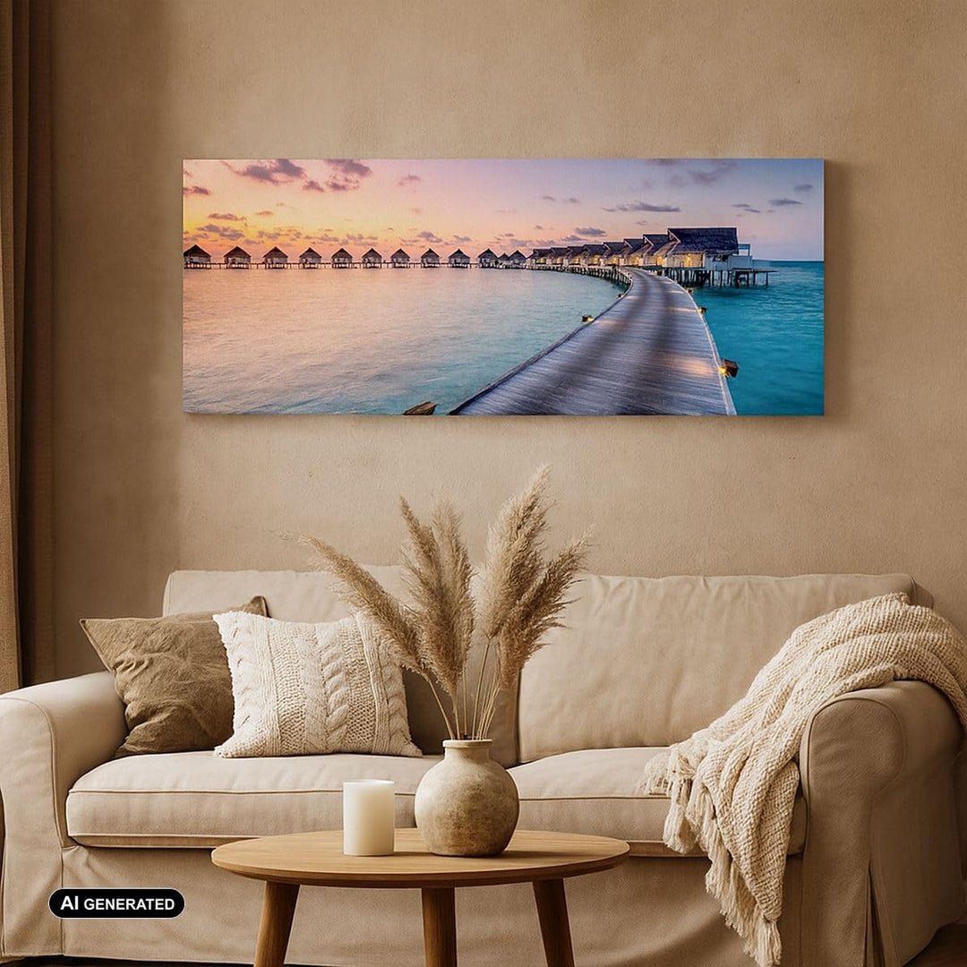 Wandbilder Dekoration Wohnzimmer Malediven Meer Panorama Bilder auf Leinwand 120x50cm Leinwandbild m