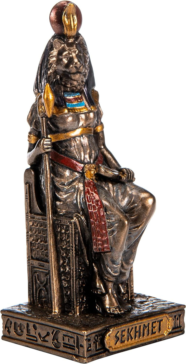 BEAUTIFUL GREEK STATUES Sekhmet Miniatur-Statue, ägyptische Göttin, Harz, handbemalt, Bronze, 7,4 cm