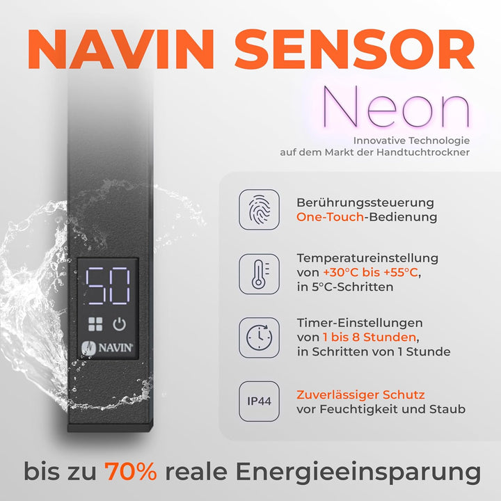 NAVIN Elektrischer Handtuchtrockner Silouette Quadro 90x1200 mit Sensorsteuerung - Schwarz aus hochw