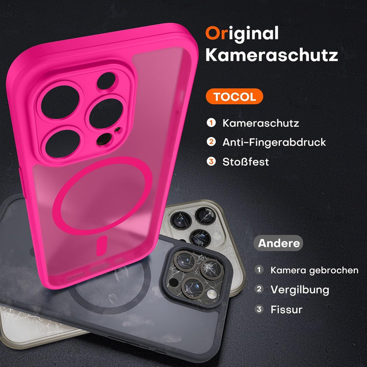 TOCOL für iPhone 15 Pro Max Hülle für Magsafe, Vollständiger Kameraschutz Stossfest Kratzfest Transl