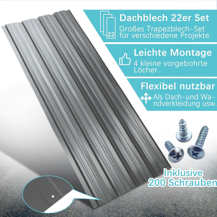 Thanaddo 22er Set Profilblech Trapezblech mit Schraube Blech Metall Dachblech Dach Platten Stahlblec