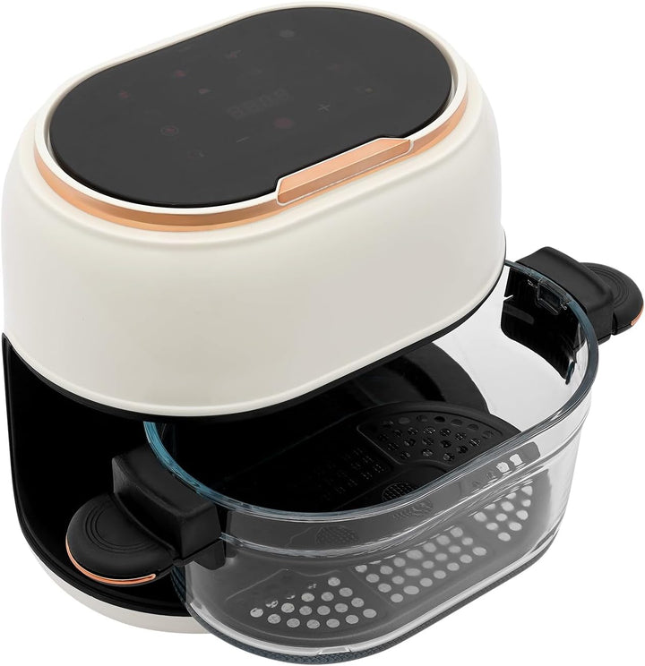 Heissluftfritteuse mit 4L Glas-Korb, 1350W Heissluftfritteuse Glas, Touchscreen, 8 Programme für fet