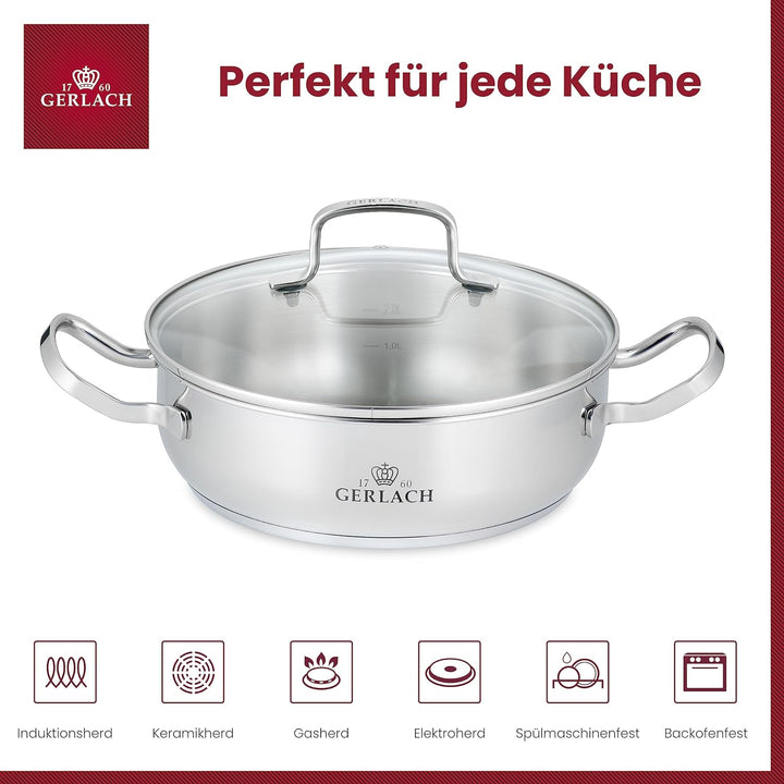 Gerlach Simple Topf 2L aus Edelstahl Kochtopf Klein mit Deckel Durchmesser 24 cm Töpfe Kochtöpfe mit