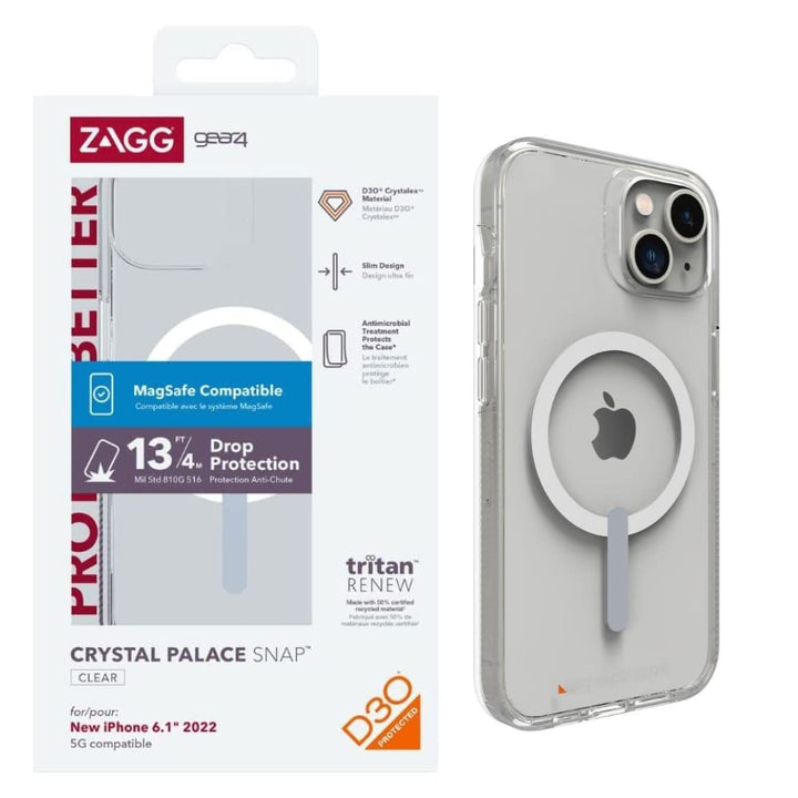 Gear4 ZAGG Crystal Palace Snap Case - Clear iPhone Case, D30 Drop Protection (13ft/4m), Anti-Vergilb
