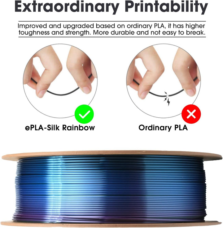 eSUN Silk Rainbow PLA Filament 1.75mm, Silky Multicolored 3D Drucker Filament PLA, Farbverlauf wechs