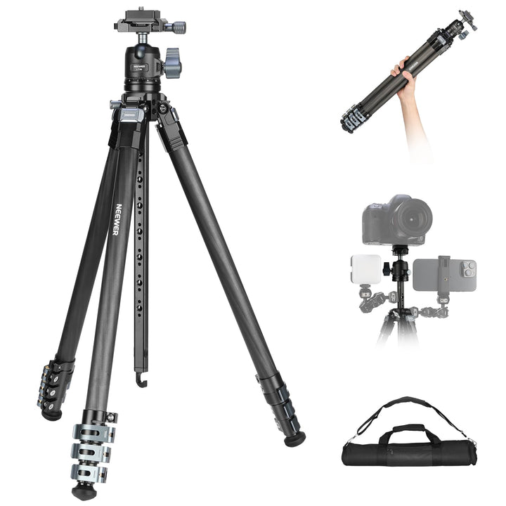 NEEWER 60,4" Reisestativ aus Carbonfaser mit abnehmbarem 360° Kugelkopf, leichtes Videokamera Stativ