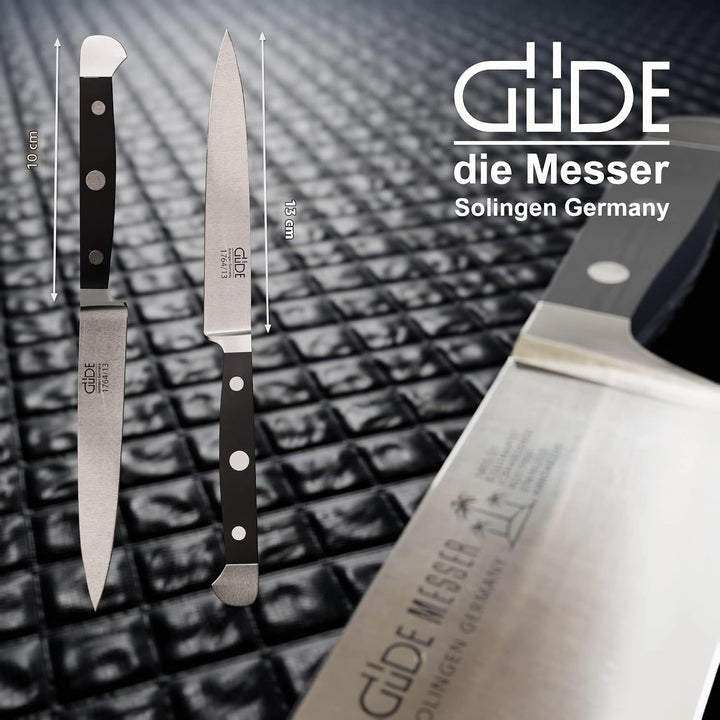 GÜDE Solingen - Spickmesser geschmiedet, 13 cm, POM schwarz, ALPHA, Office Messer, Doppelkropf, Hand