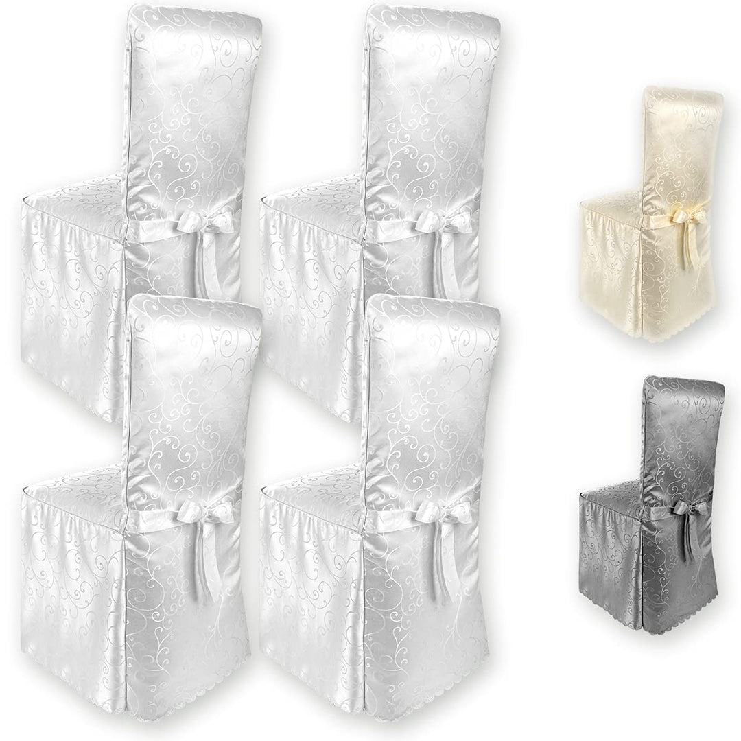 Gräfenstayn® 4er-Set Stuhlhusse Sofia mit Schleife, im Jacquard Muster runde und eckige Stuhllehnen