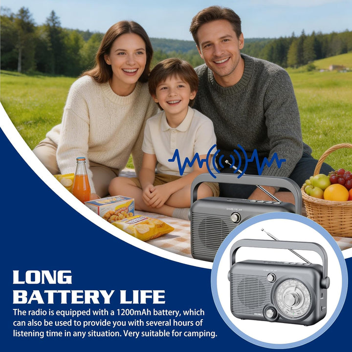 Tragbares Radio mit Bluetooth, AM,FM Kofferradio, Strom & Batteriebetrieb, Eingebautem Lautsprecher