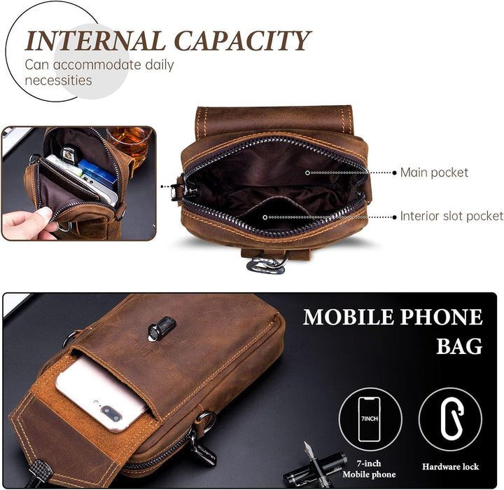 BAIGIO Handytasche Leder Vintage Gürteltasche Herren Hüfttasche Klein Schultertasche Umhängetasche R